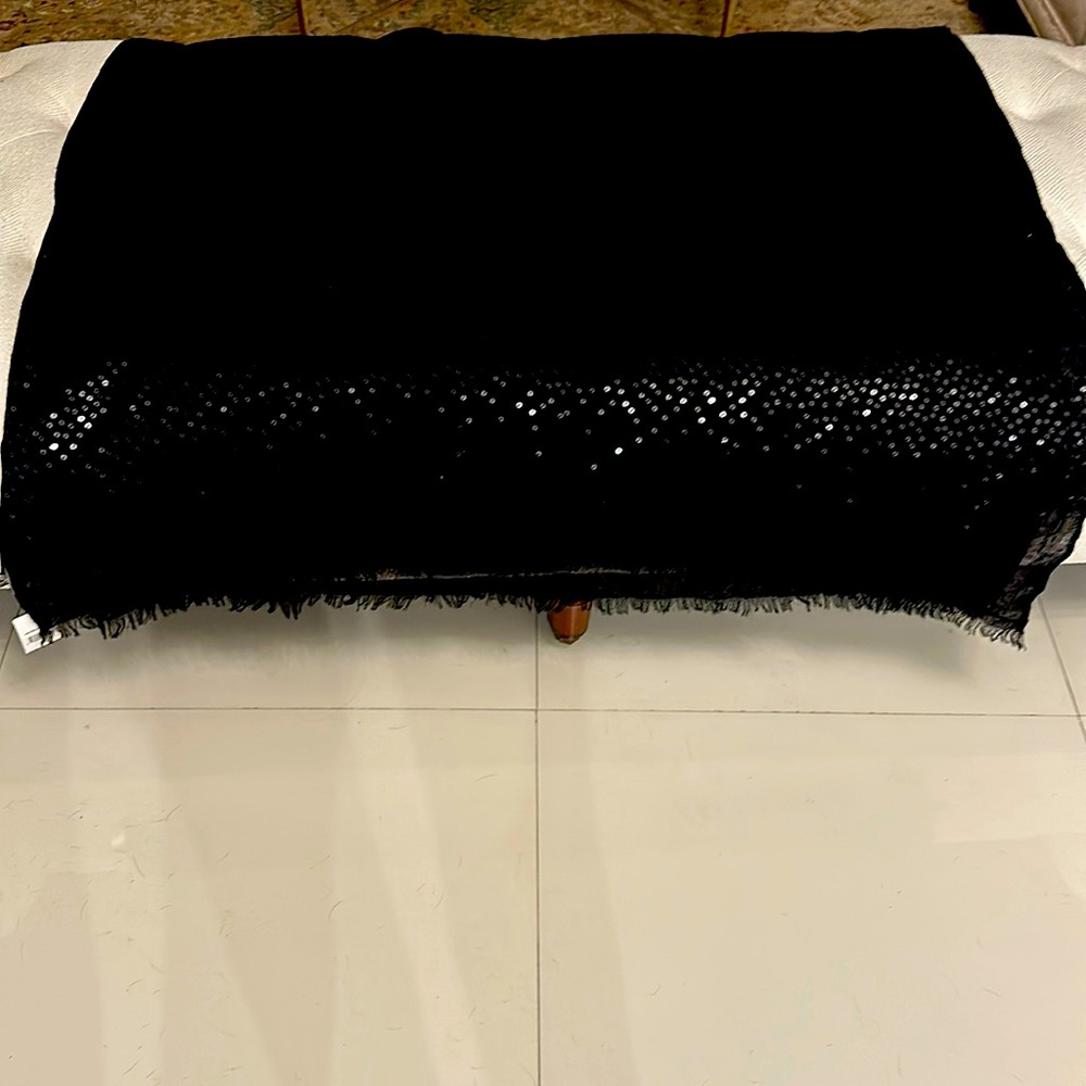 Cashmere, black, transparent, sequin wrap.   Perfect for Miami nights.